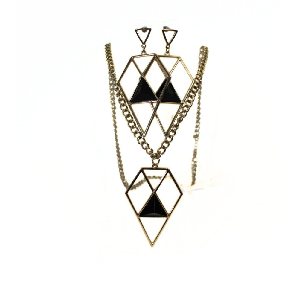 Retro 2010s Geometric Jewelry Set – NWT Necklace + Earrings
